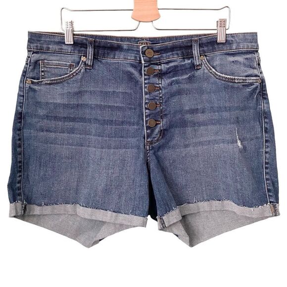 Kut From The Kloth Medium Blue Cuff Hem High Rise Button Fly Jean Shorts in 16W - Picture 1 of 9